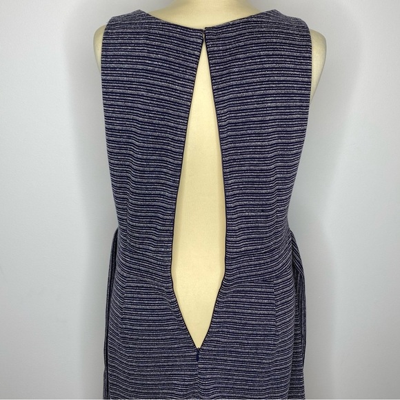 Loft Navy White Striped Textured Tie Waist Pocket Dress - Picture 5 of 11